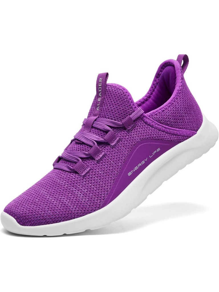 Women's Purple Mesh Energy Cloud Pull-On Lightweight Slip On Walking Sneaker